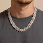 Silver Mixed Link Chain with Rectangular and Micro CZ Design - Image 2