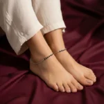 92.5 Sterling Silver Minimal Black Beads Chain Anklet - Image 2