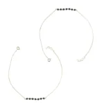 92.5 Sterling Silver Minimal Black Beads Chain Anklet - Image 4