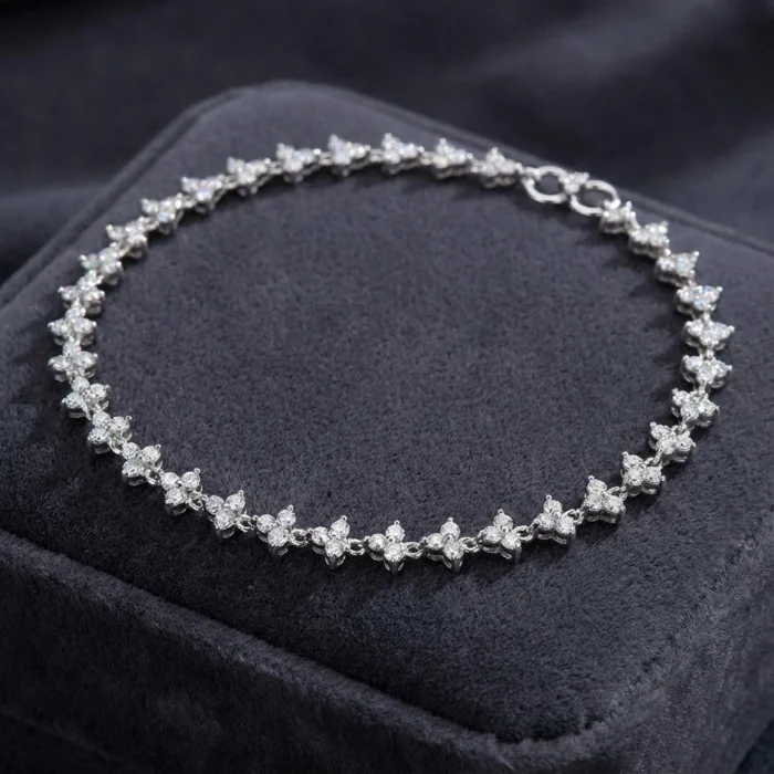 Triple CZ Stone Silver Link Anklet - Image 2