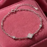Silver Clover Charm Link Bracelet