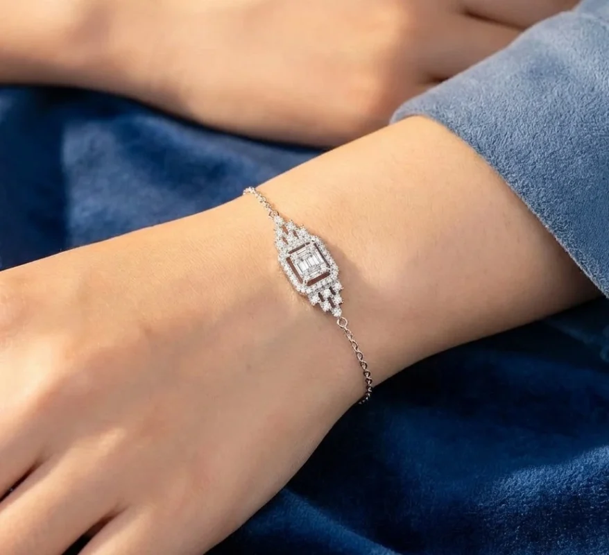 Square Spark CZ Sterling Silver Bracelet