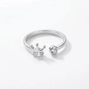 Silver Crown Ring with Cubic Zirconia Sparkle