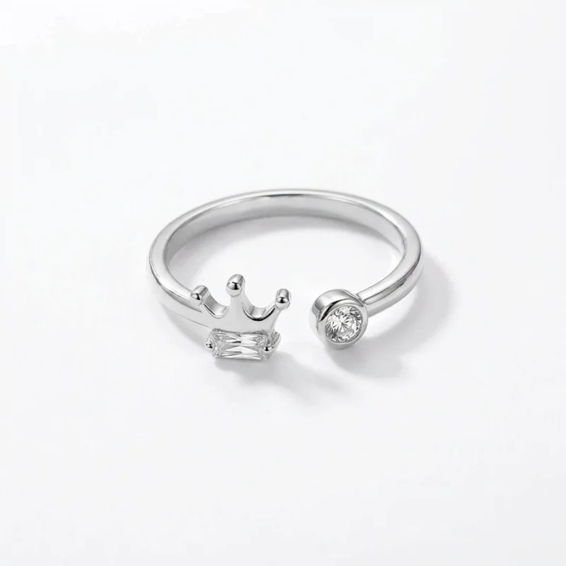 Silver Crown Ring with Cubic Zirconia Sparkle