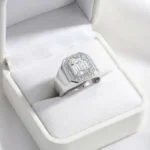 Silver Emerald Cut Halo Ring for Men