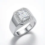 Silver Emerald Cut Halo Ring