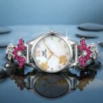 Silver Pink Floral Crystal Bracelet Watch for Women - Image 3