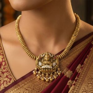 Silver Heavy Gold Plated Lakshmi Temple Necklace