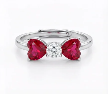 Bow Heart Silver Ring