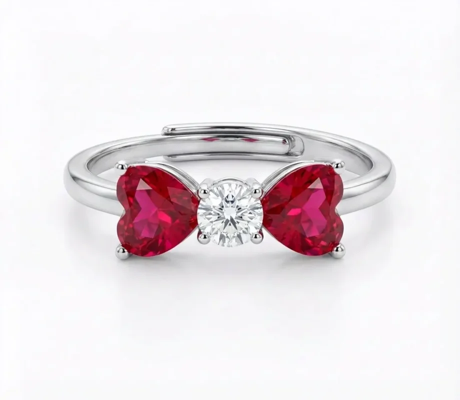 Bow Heart Silver Ring