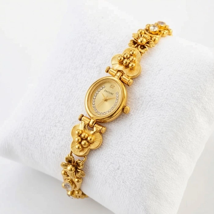 Gold Plated Floral Design Ladies Silver Watch Gold Plated Floral Design Ladies Silver Watch