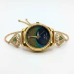 Peacock Feather Silver Watch With Stone Accents