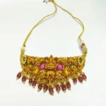 Goddess Lakshmi Silver Choker – Traditional Temple Jewelry with Ruby Drops