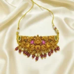 Goddess Lakshmi Silver Choker – Traditional Temple Jewelry with Ruby Drops - Image 3