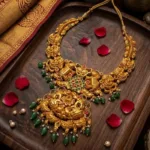 925 Silver Gold-Plated Temple Necklace with Green Beads