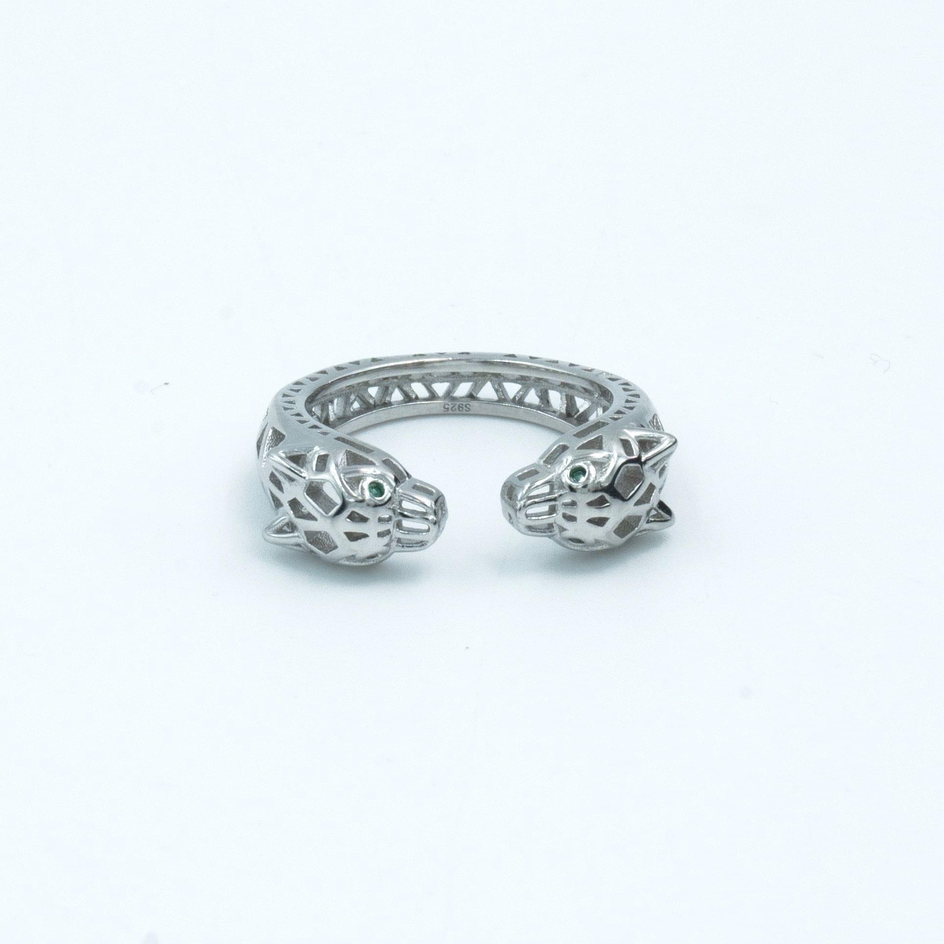 Dual Panther Head Ring in Silver